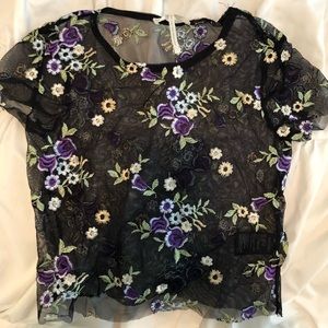 BRAND NEW MESH EMBROIDERED TOP